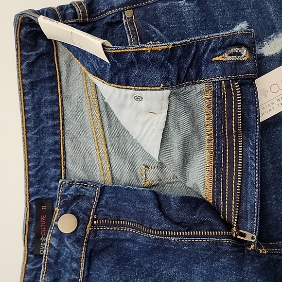 Love Culture Distressed Denim High Waist Dark Denim Blue Jean Shorts Size 11 - Picture 8 of 13